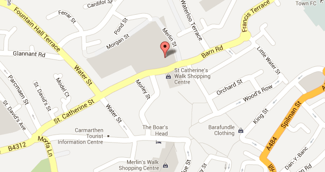 Map Of Carmarthen Town Find Us | St Catherine's Walk Shopping Centre | Carmarthen